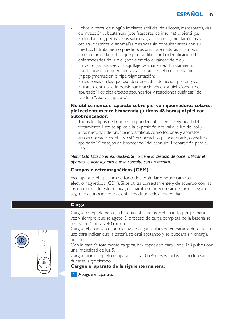 Philips Lumea Precision Plus Sistema de eliminación de vello IPL User Manual | Page 39 / 90