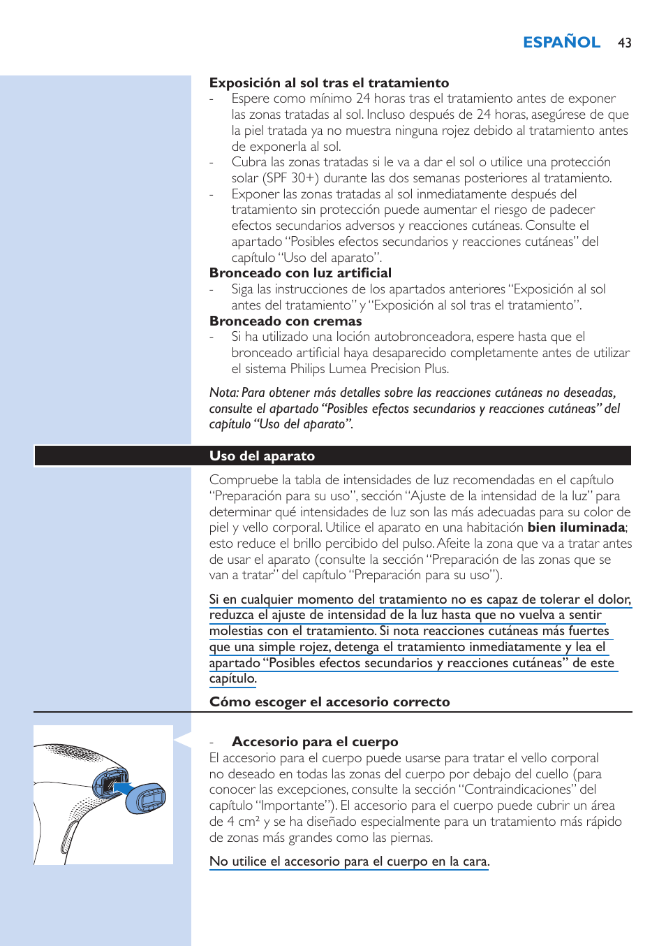 Philips Lumea Precision Plus Sistema de eliminación de vello IPL User Manual | Page 43 / 90