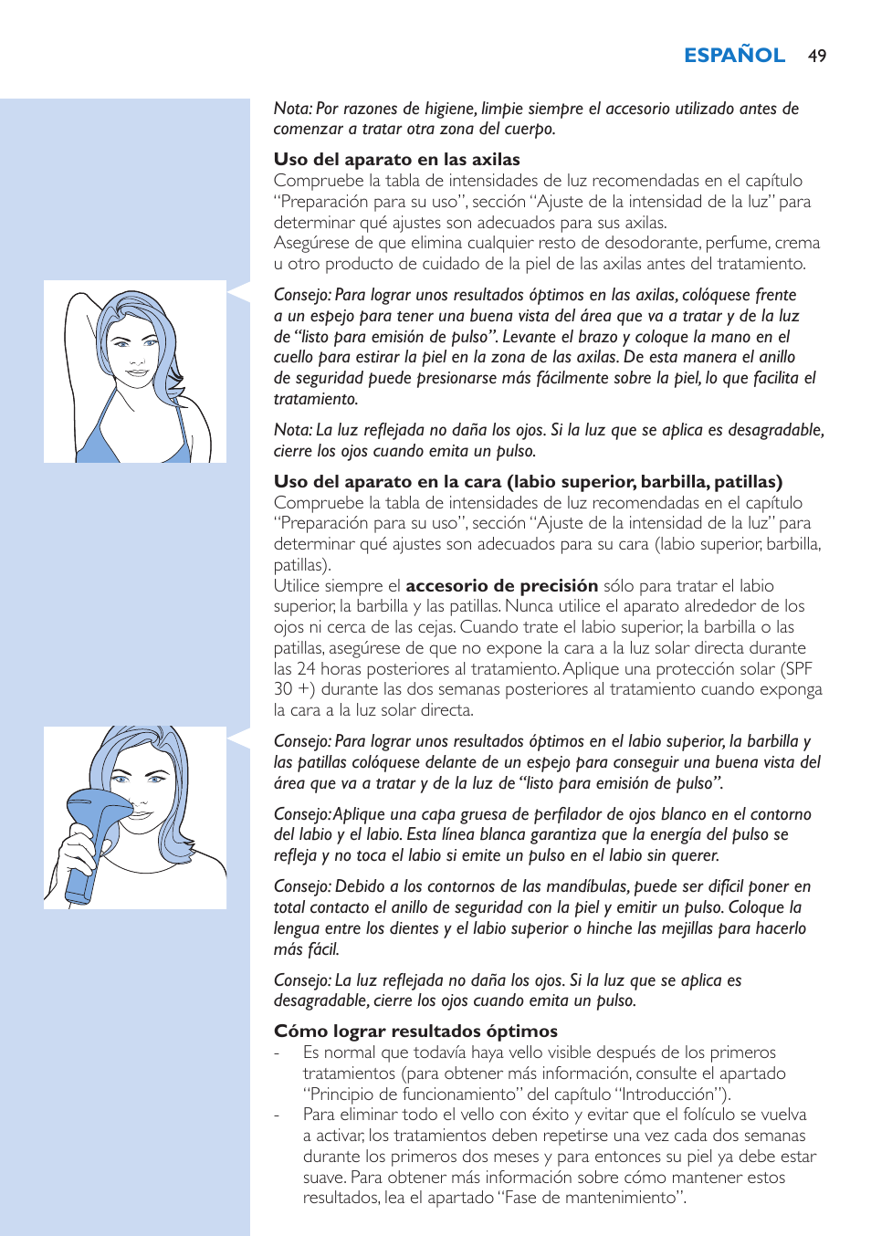 Philips Lumea Precision Plus Sistema de eliminación de vello IPL User Manual | Page 49 / 90