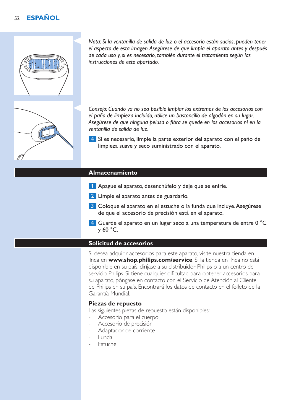 Philips Lumea Precision Plus Sistema de eliminación de vello IPL User Manual | Page 52 / 90