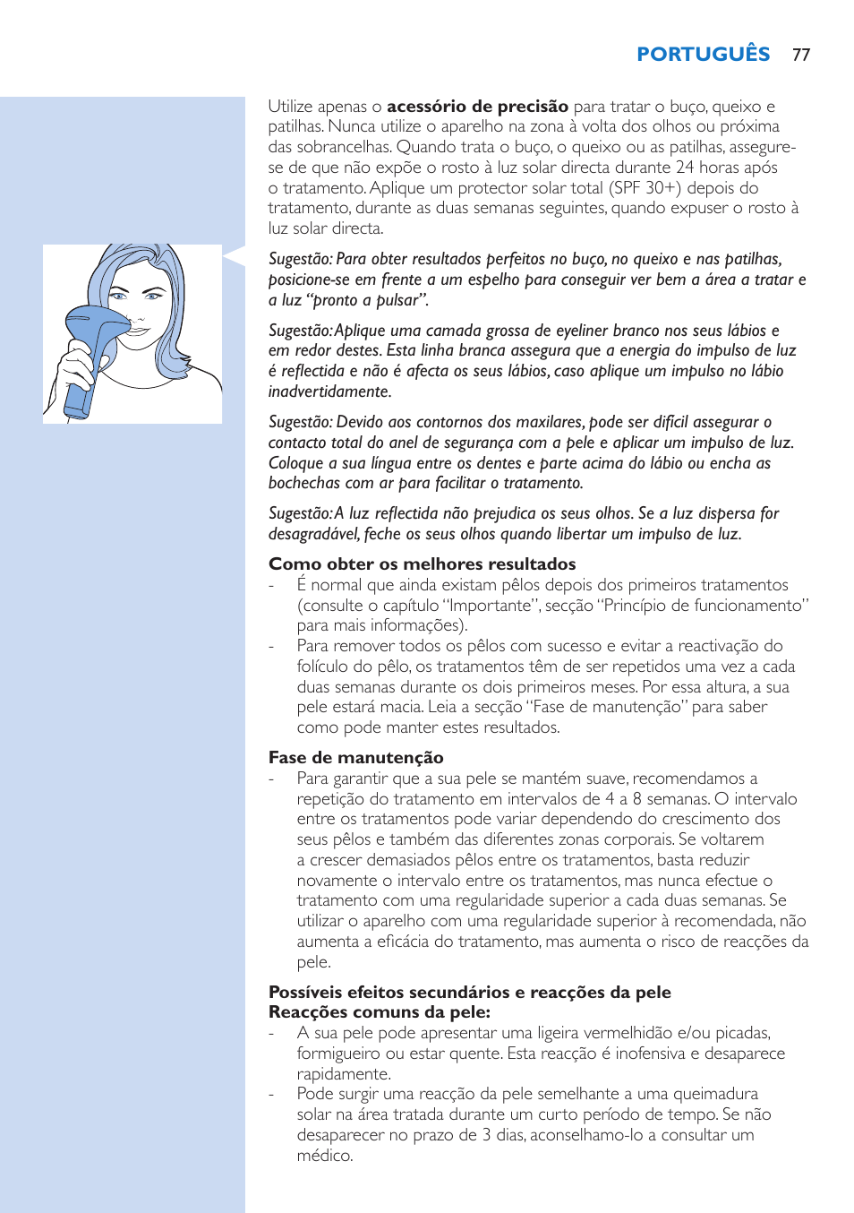 Philips Lumea Precision Plus Sistema de eliminación de vello IPL User Manual | Page 77 / 90