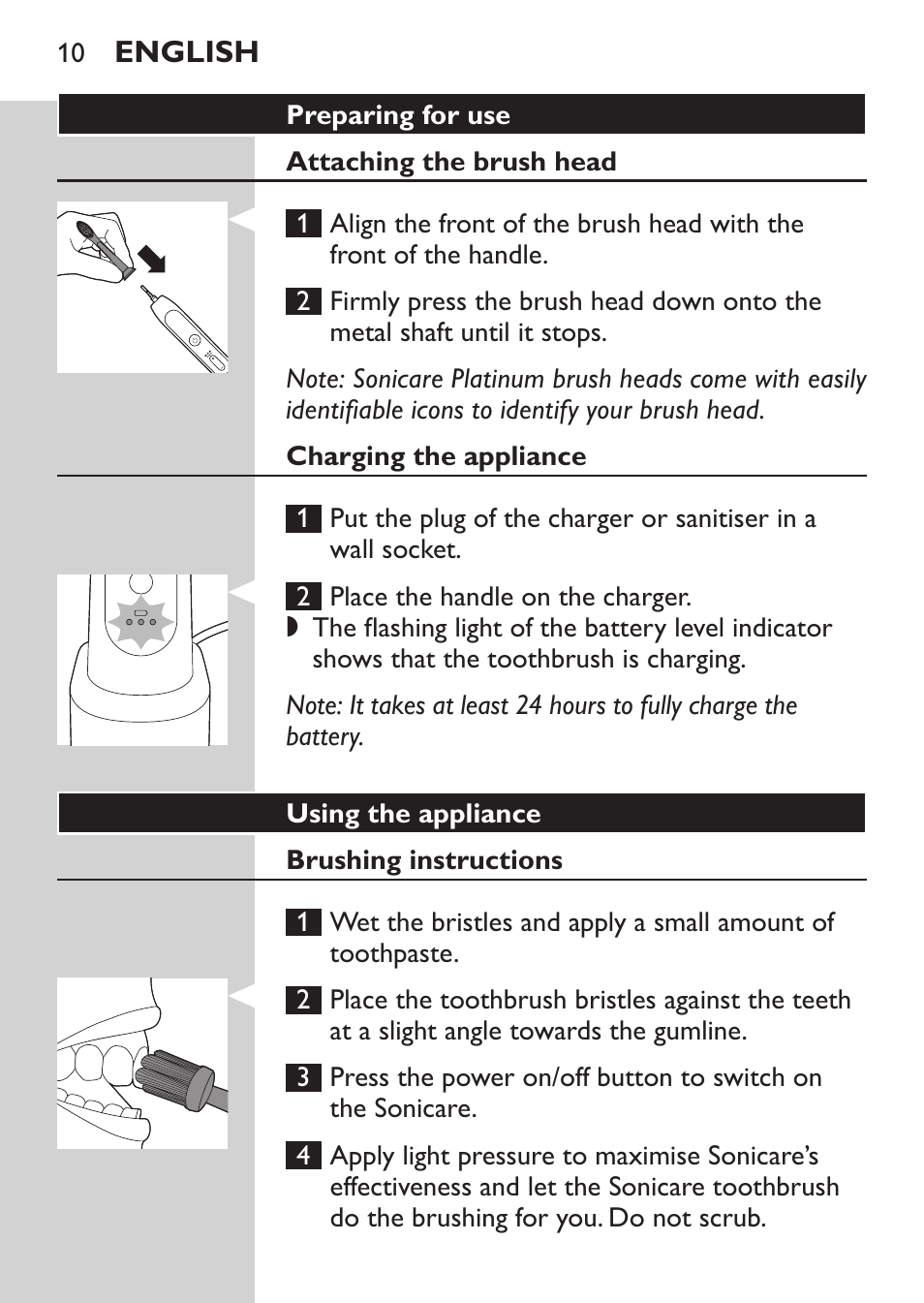 Philips Sonicare FlexCare Platinum Cepillo dental recargable User Manual | Page 10 / 64