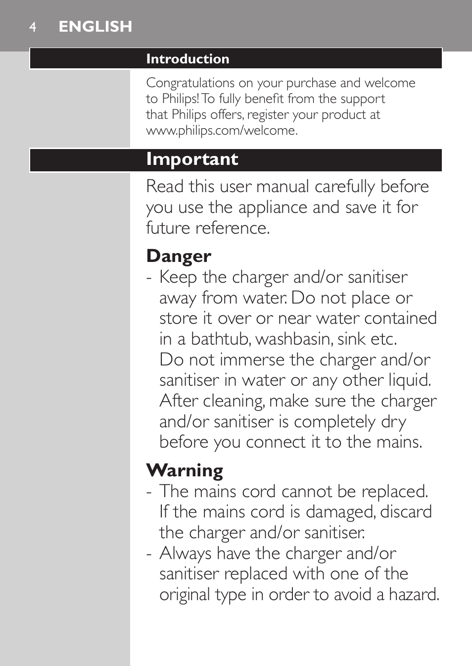 English | Philips Sonicare FlexCare Platinum Cepillo dental recargable User Manual | Page 4 / 64