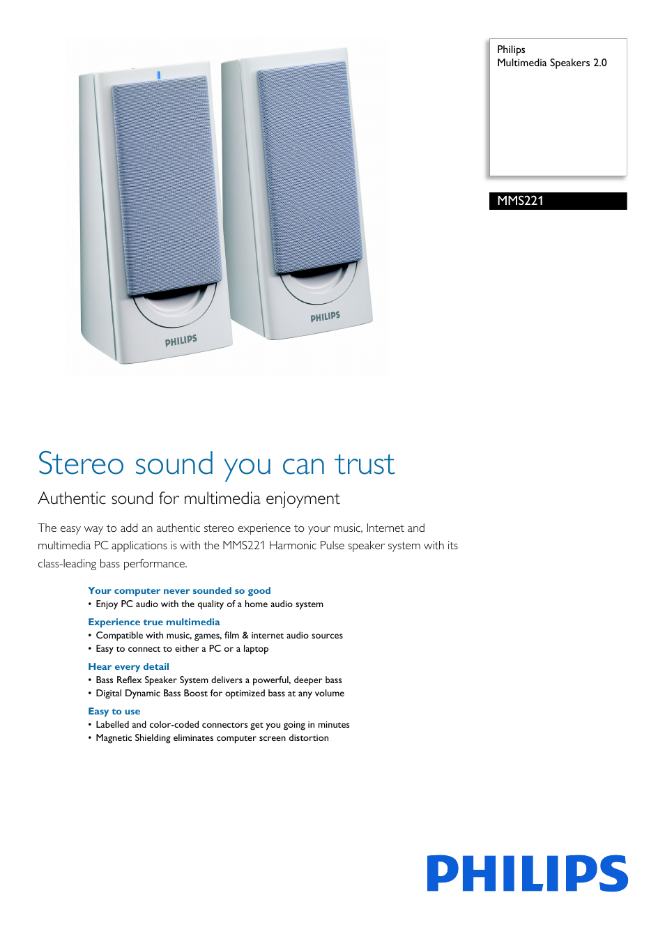 Philips Altavoces multimedia 2.0 User Manual | 2 pages