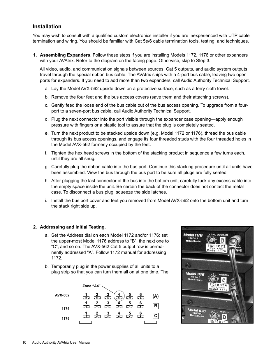 Installation | Audio Authority High Definition Cat 5 Matrix AVX-562 User Manual | Page 10 / 28