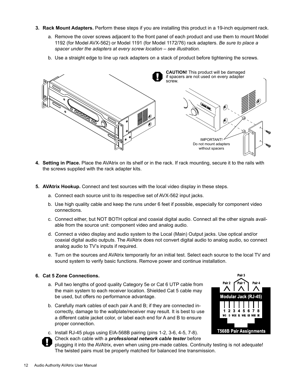 Audio Authority High Definition Cat 5 Matrix AVX-562 User Manual | Page 12 / 28
