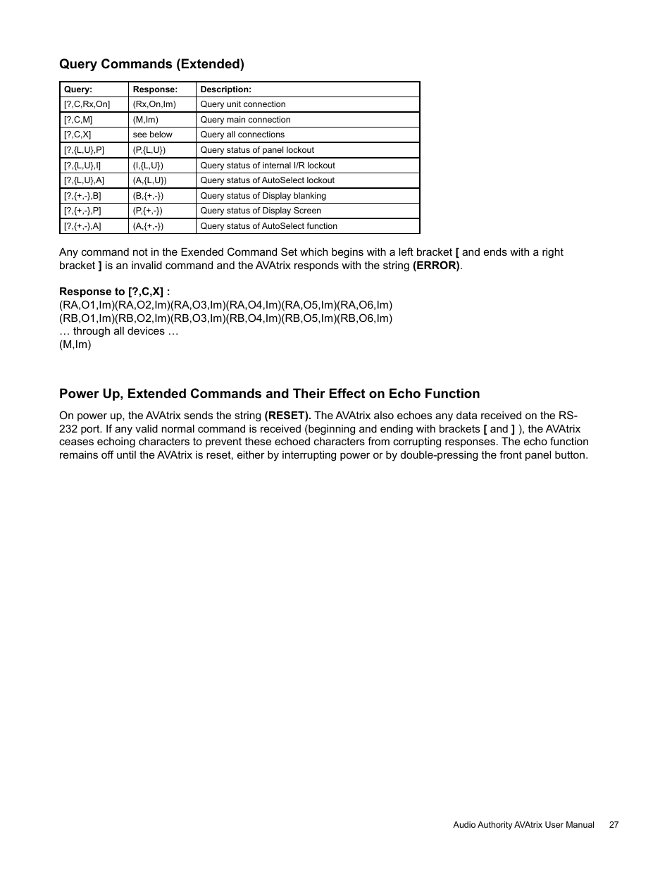 Query commands (extended) | Audio Authority High Definition Cat 5 Matrix AVX-562 User Manual | Page 27 / 28