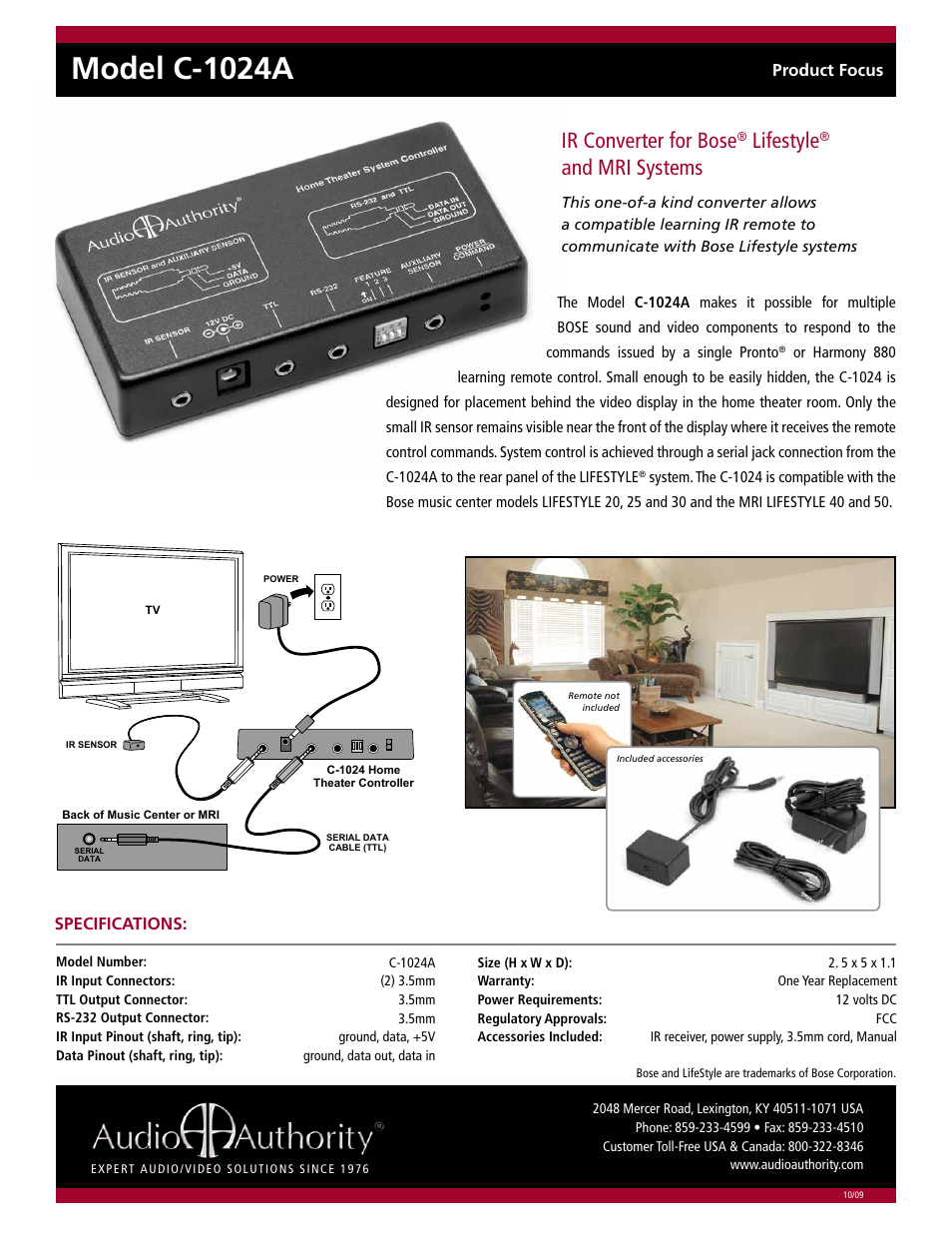 Audio Authority IR Converter C-1024A User Manual | 1 page
