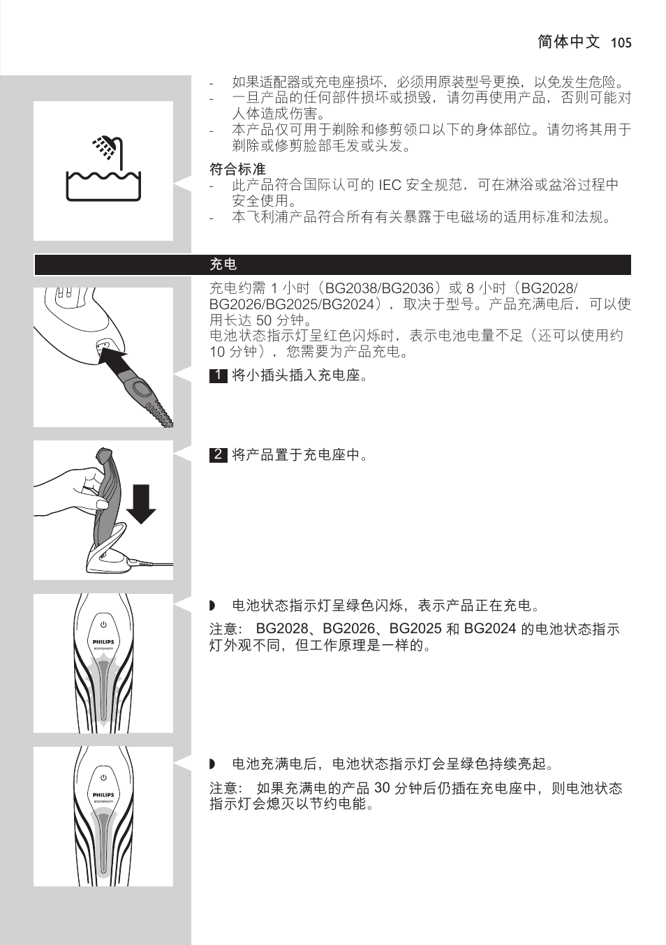 Philips BODYGROOM Series 3000 afeitadora corporal User Manual | Page 105 / 114