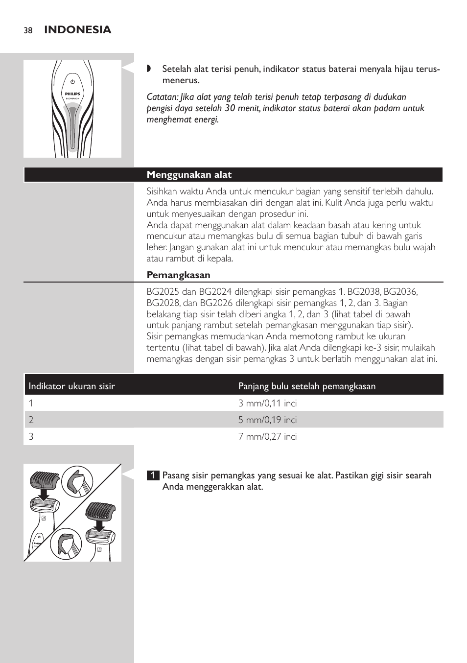 Philips BODYGROOM Series 3000 afeitadora corporal User Manual | Page 38 / 114