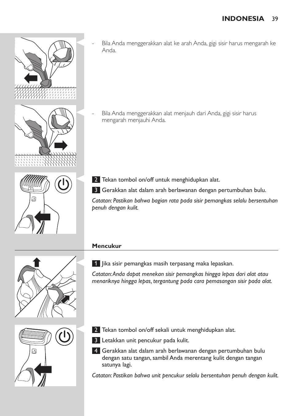 Philips BODYGROOM Series 3000 afeitadora corporal User Manual | Page 39 / 114