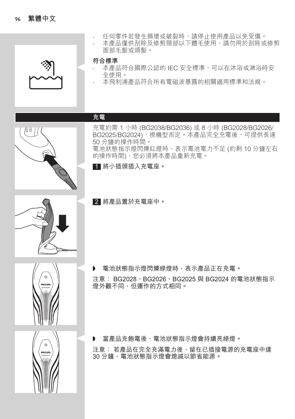 Philips BODYGROOM Series 3000 afeitadora corporal User Manual | Page 96 / 114