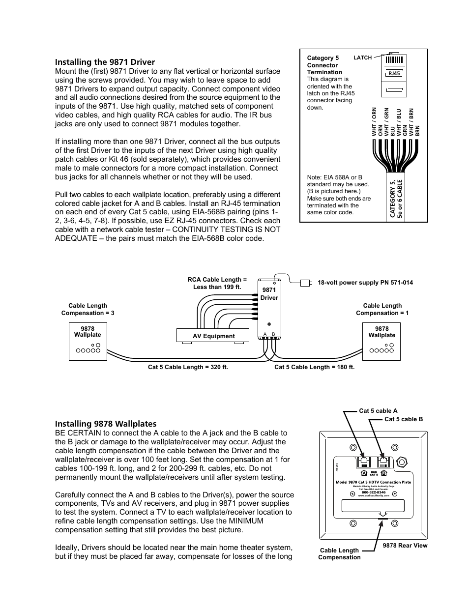 Installing 9878 wallplates, Installing the 9871 driver | Audio Authority 9870 User Manual | Page 3 / 4
