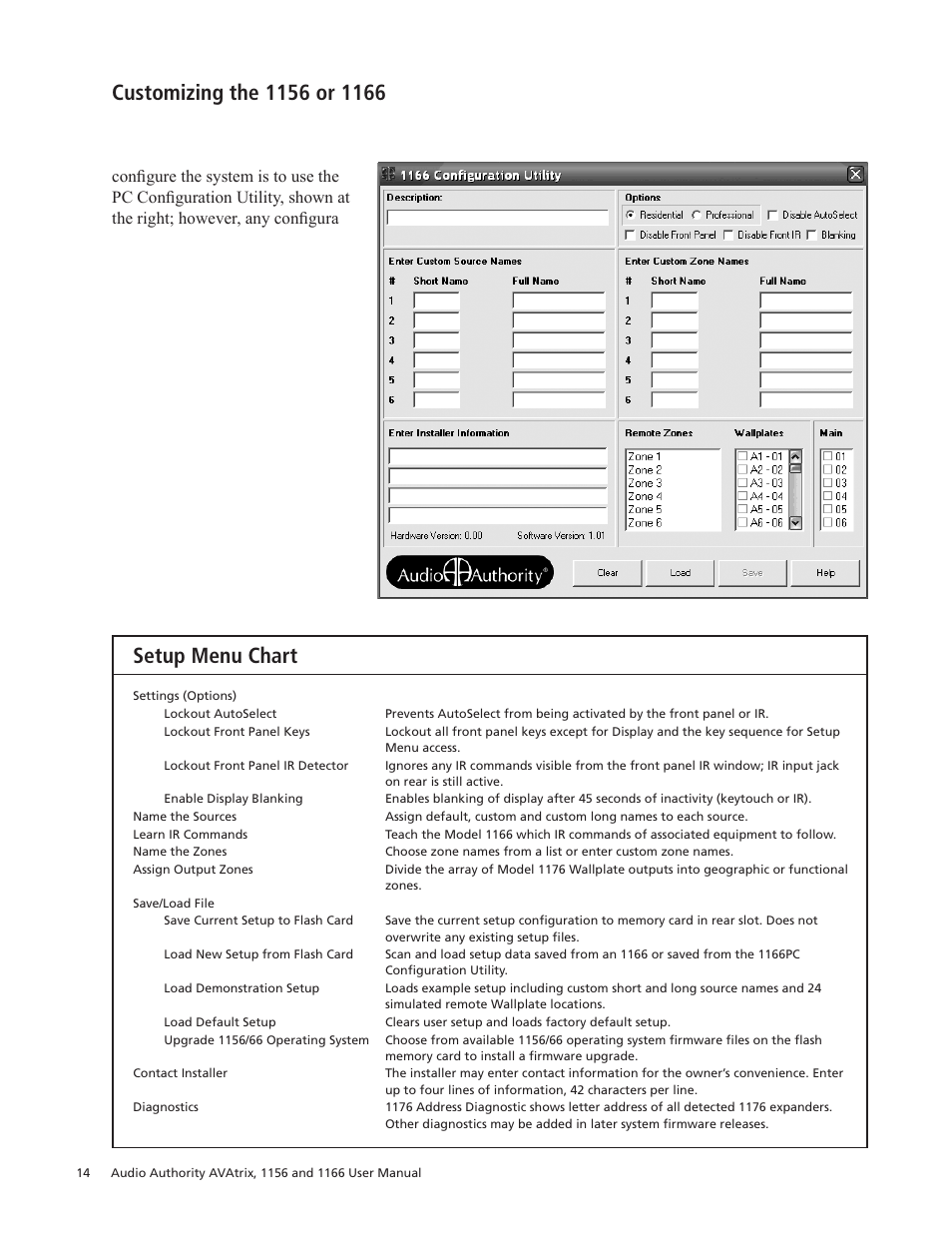 Setup menu chart | Audio Authority 1156 User Manual | Page 14 / 24