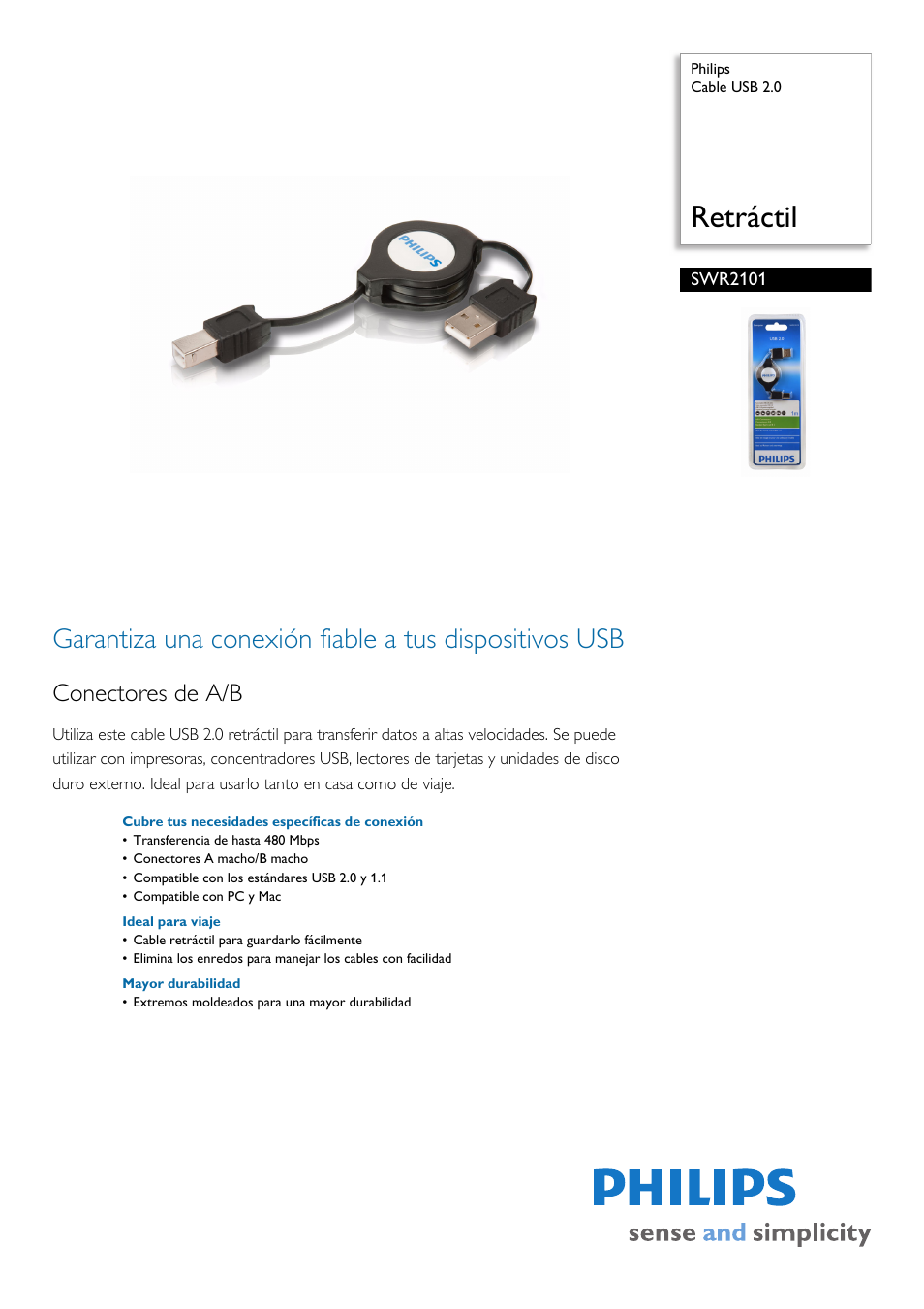 Philips Cable USB 2.0 User Manual | 2 pages