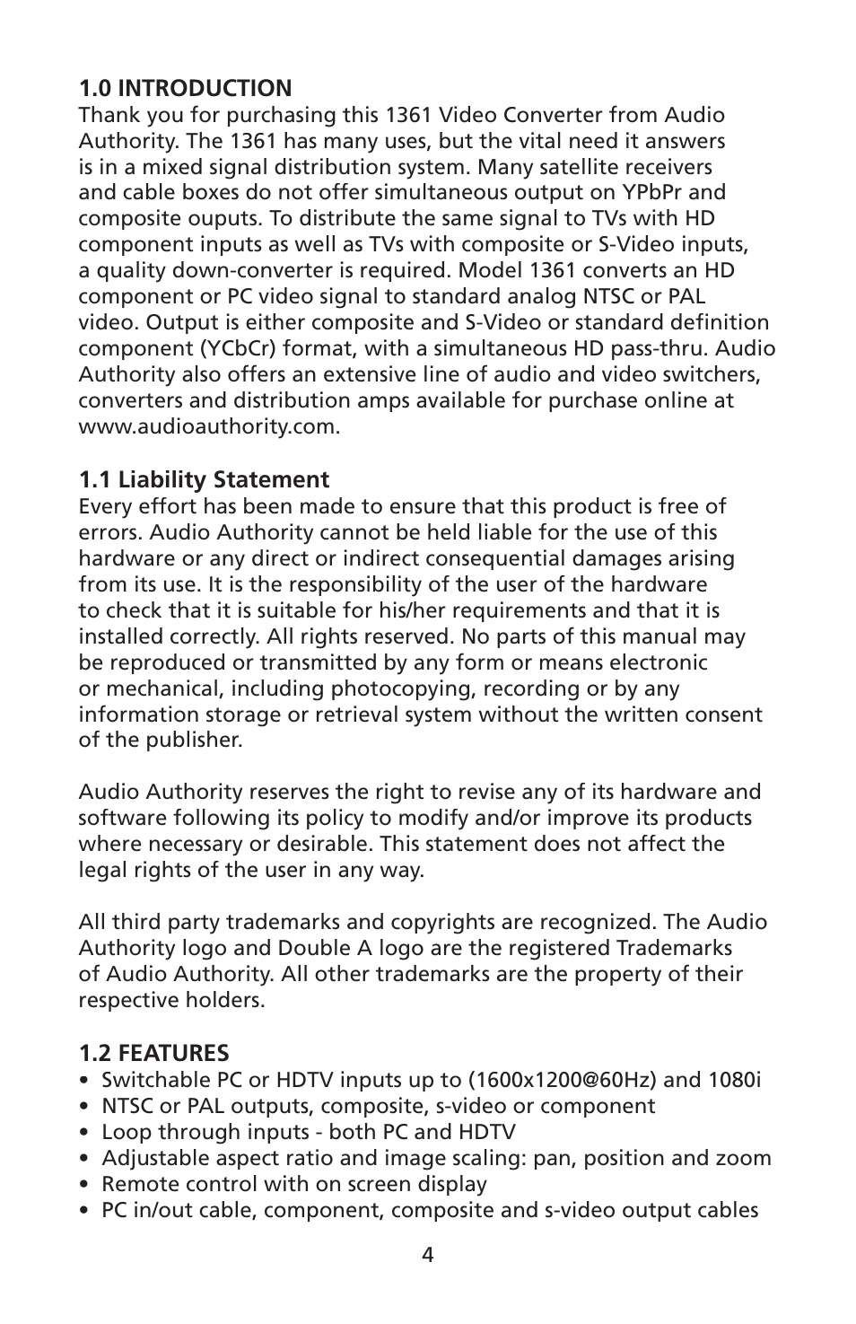 Audio Authority 1361 User Manual | Page 4 / 16