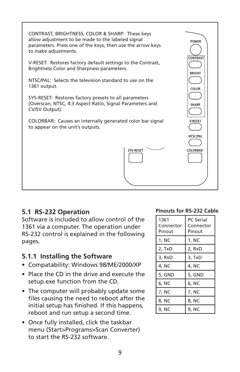 1 rs-232 operation, 1 installing the software | Audio Authority 1361 User Manual | Page 9 / 16