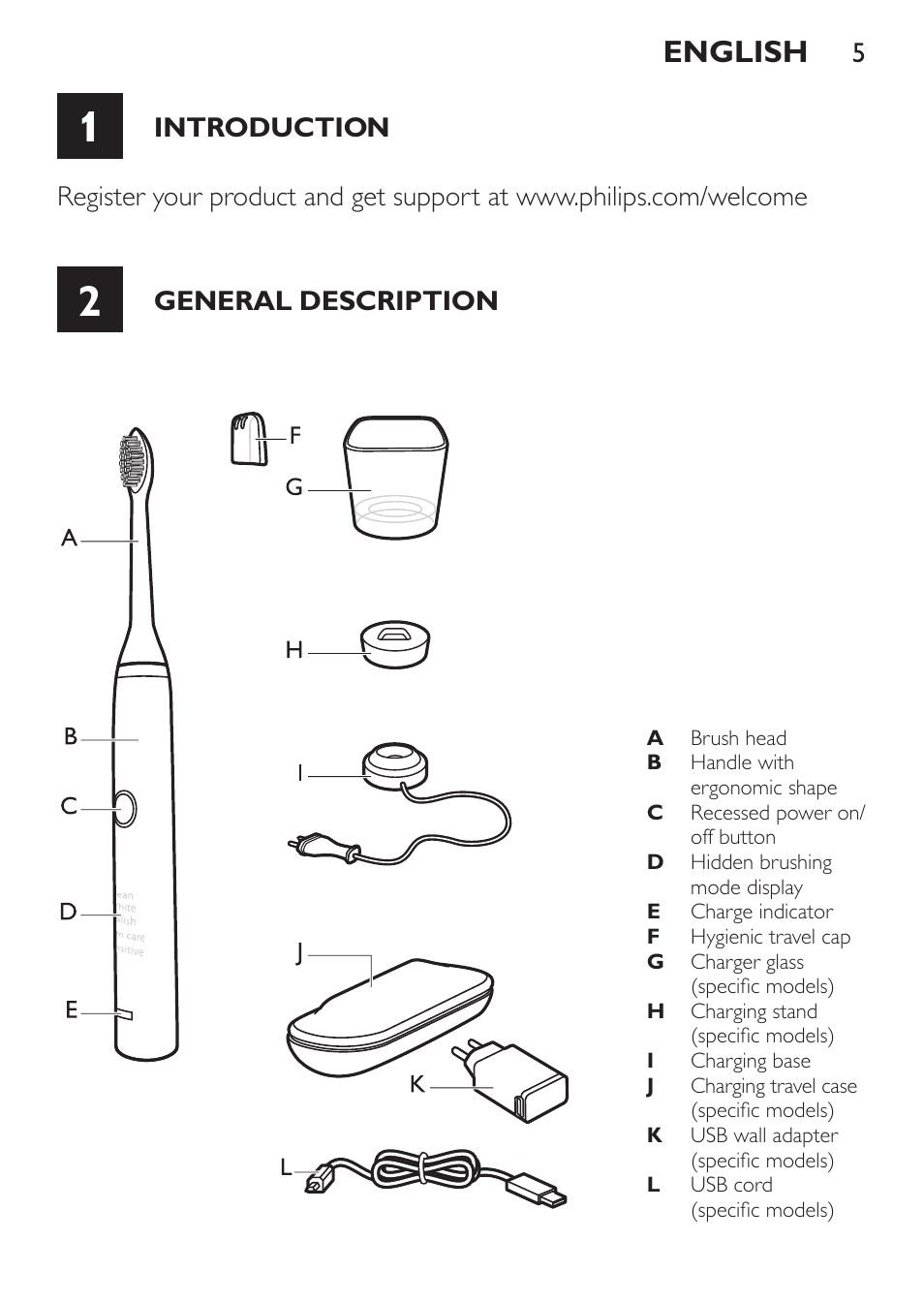 English | Philips Sonicare DiamondClean Cepillo dental sónico recargable User Manual | Page 5 / 188
