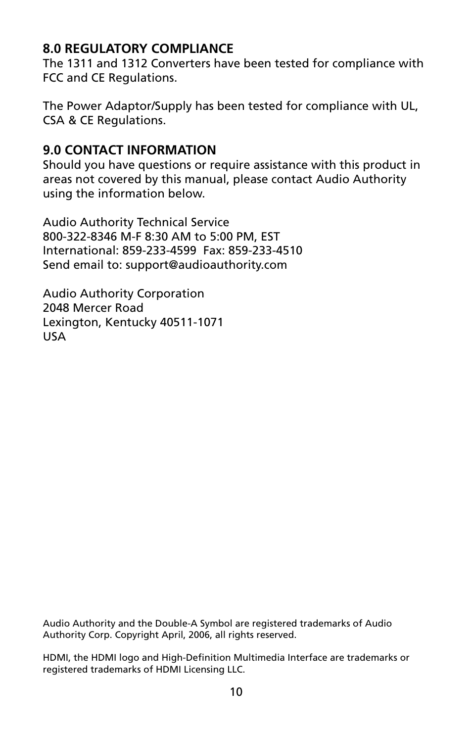 Audio Authority 1311 User Manual | Page 10 / 12