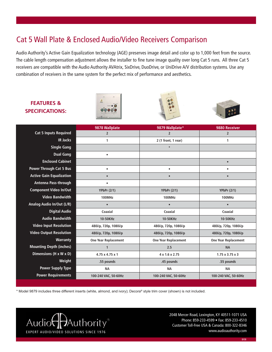Features & specifications | Audio Authority 9878 User Manual | Page 2 / 2