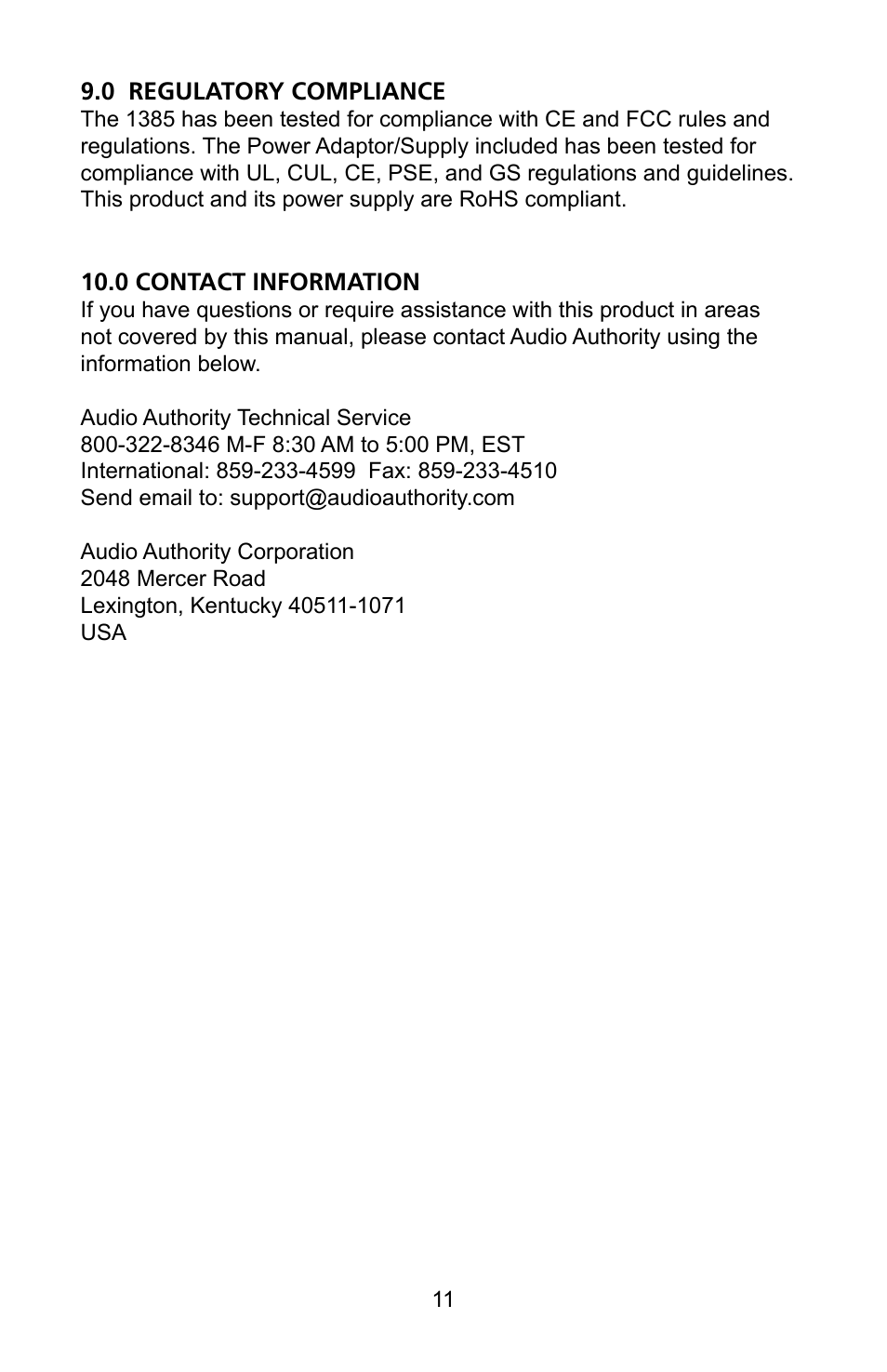 Audio Authority 1385 User Manual | Page 11 / 12