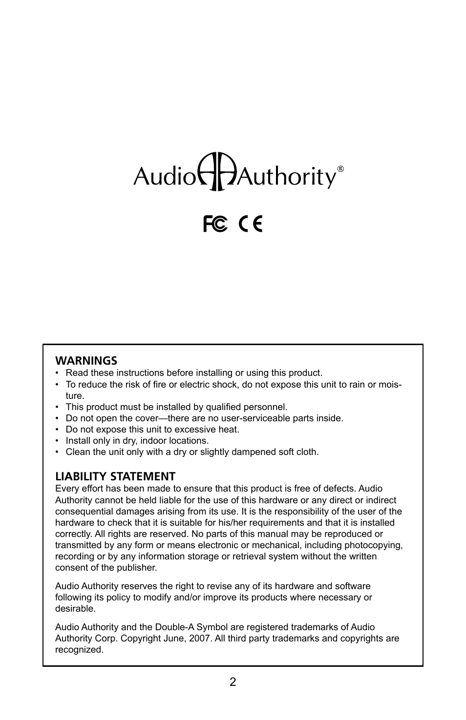 Audio Authority 1385 User Manual | Page 2 / 12