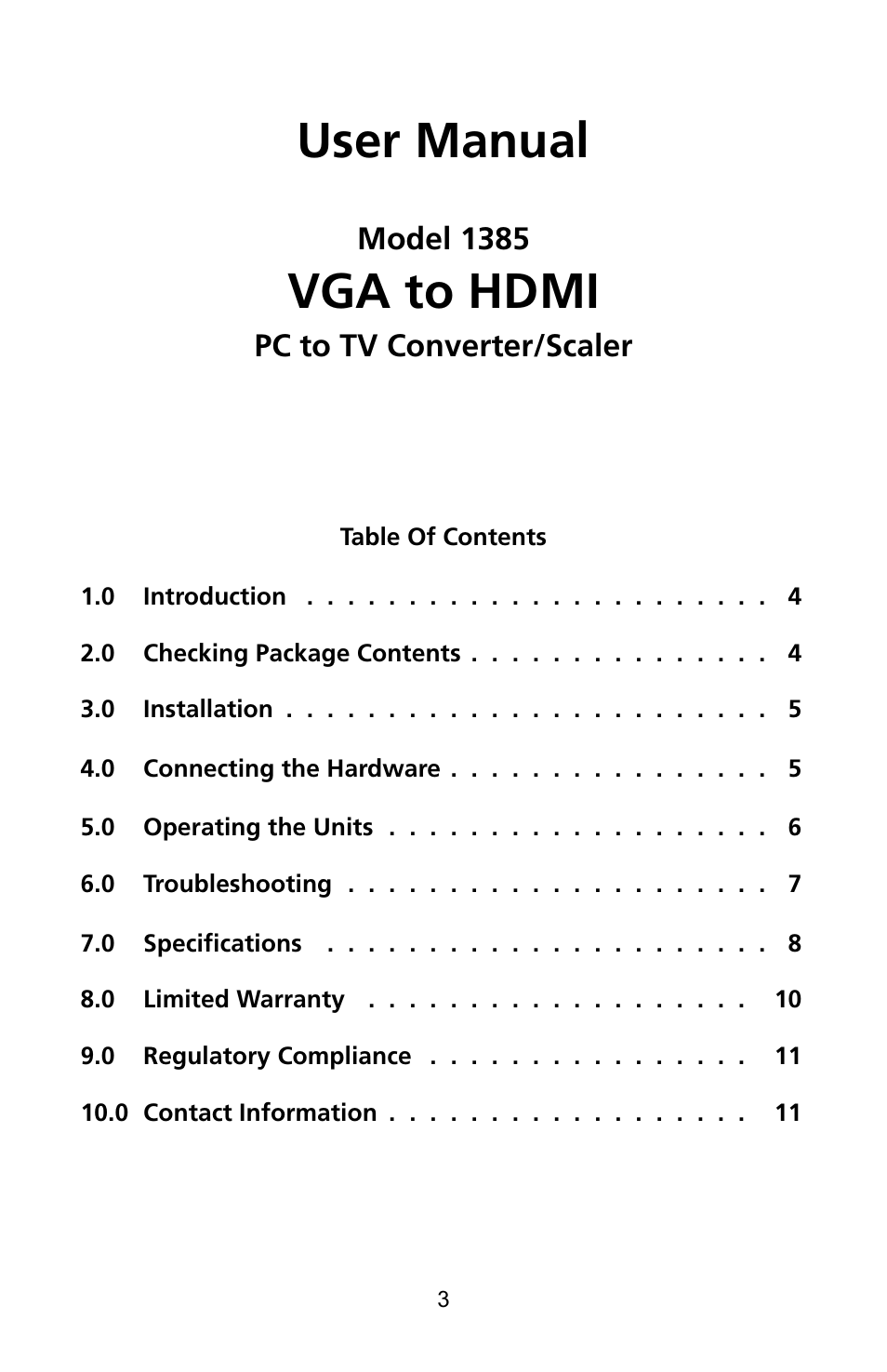 User manual, Vga to hdmi | Audio Authority 1385 User Manual | Page 3 / 12