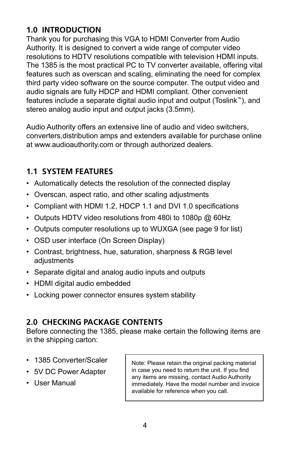 Audio Authority 1385 User Manual | Page 4 / 12