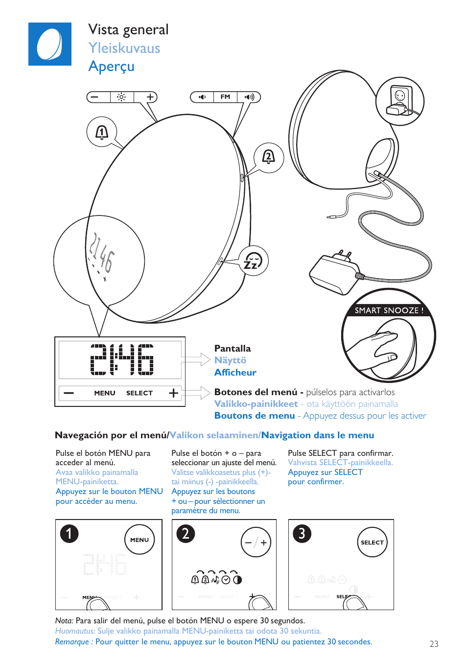 Vista general yleiskuvaus aperçu | Philips Wake-up Light User Manual | Page 23 / 76