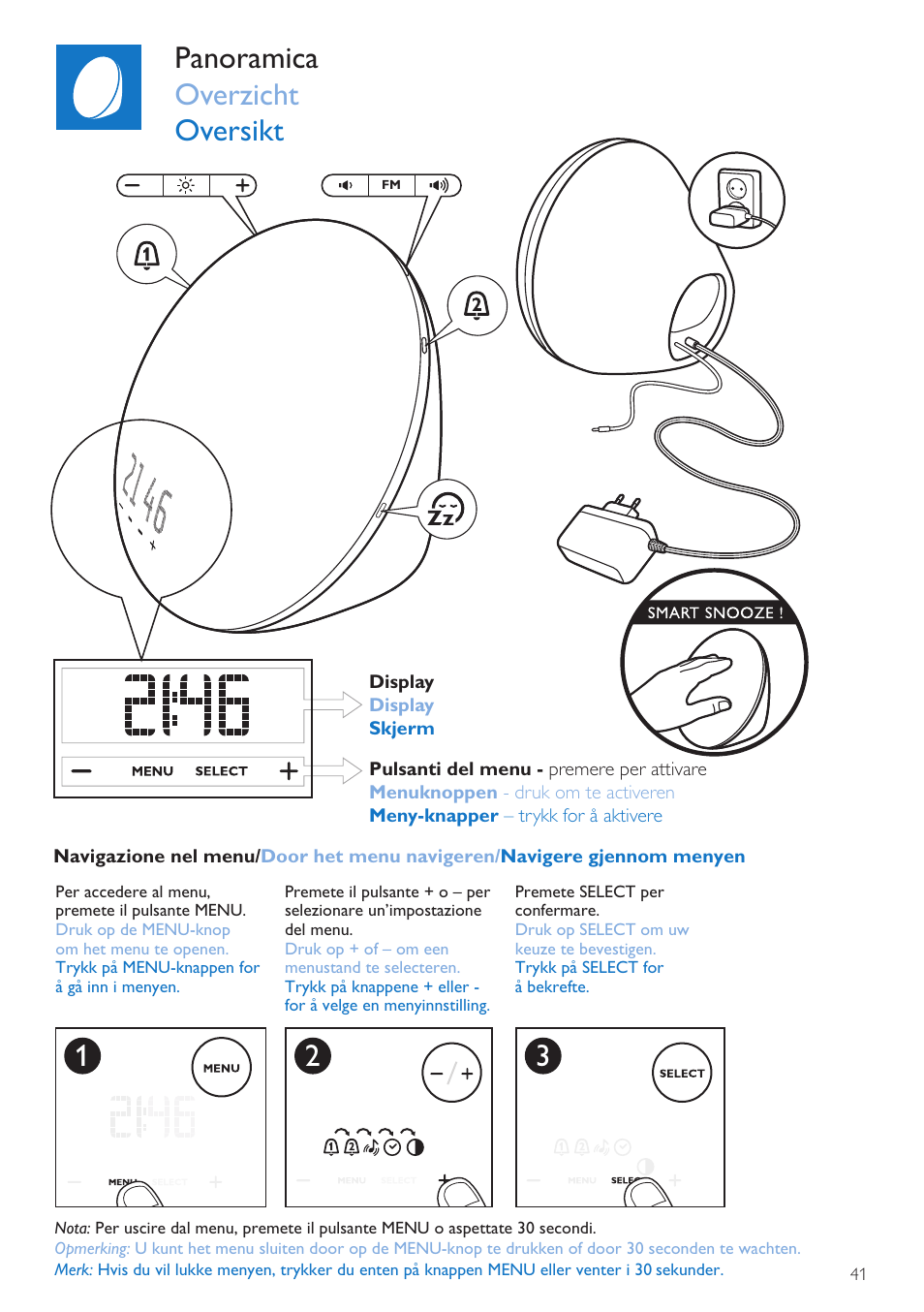 Panoramica overzicht oversikt | Philips Wake-up Light User Manual | Page 41 / 76