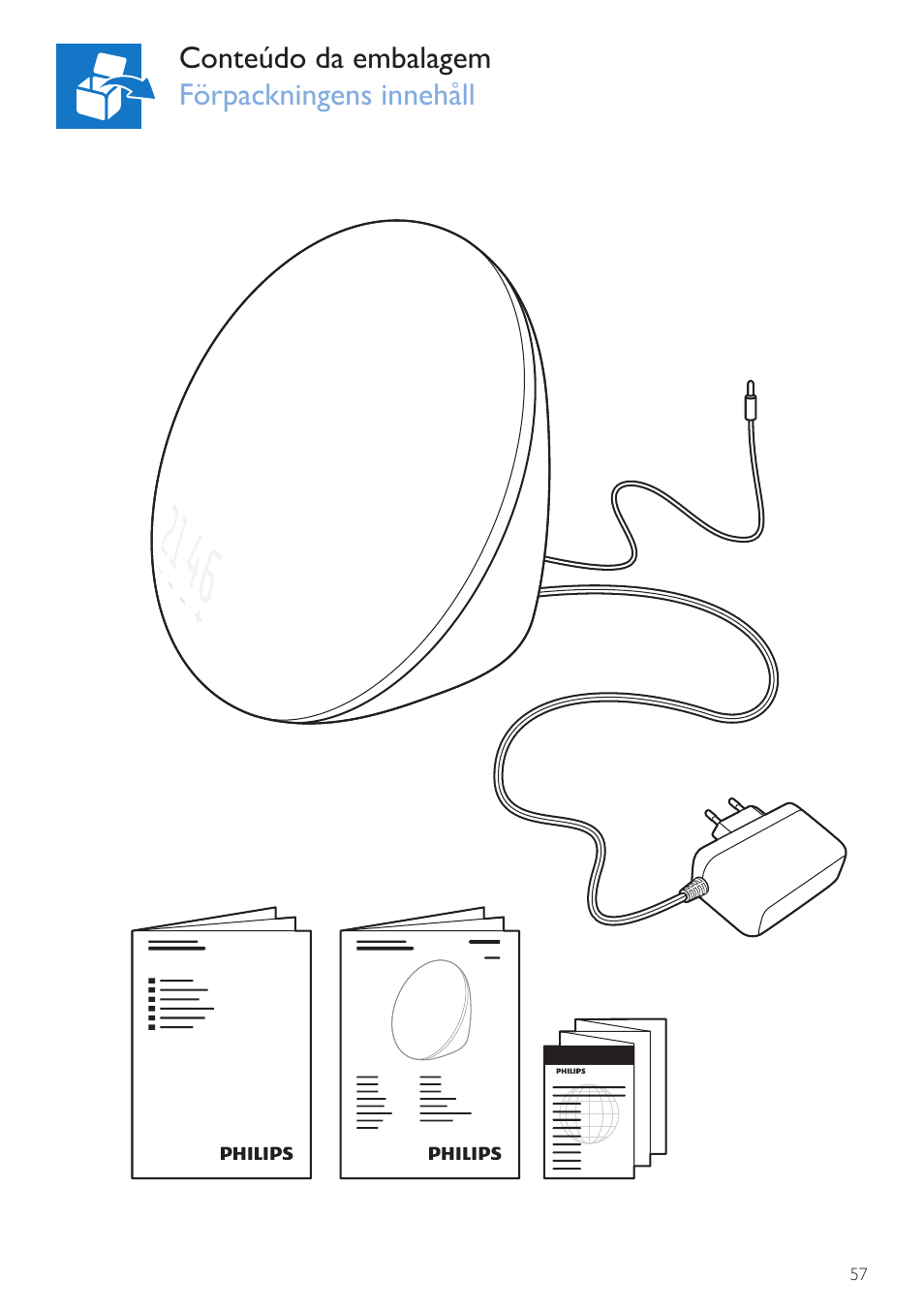 Conteúdo da embalagem förpackningens innehåll | Philips Wake-up Light User Manual | Page 57 / 76