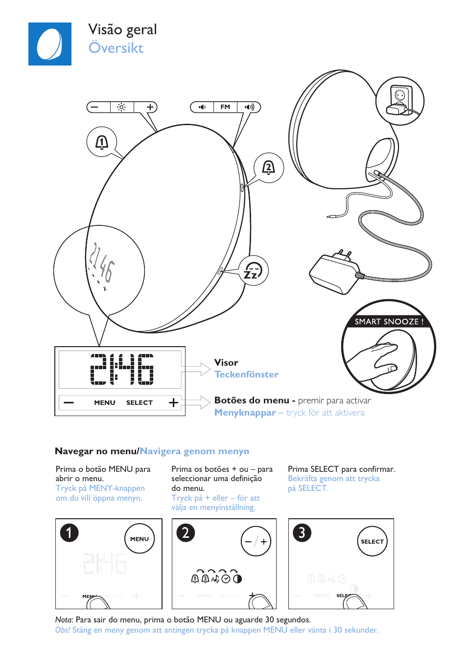 12 3 visão geral översikt | Philips Wake-up Light User Manual | Page 59 / 76