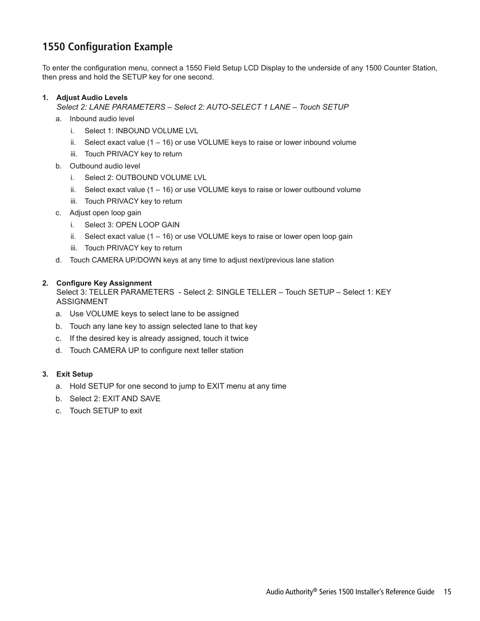 1550 configuration example | Audio Authority Series 1500 User Manual | Page 15 / 16