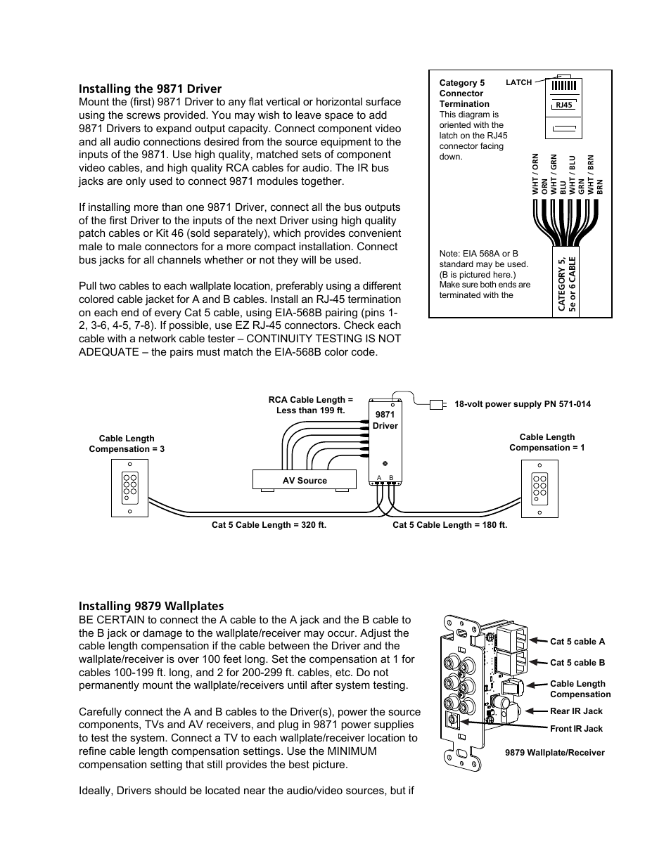 Installing 9879 wallplates, Installing the 9871 driver | Audio Authority 9879 User Manual | Page 3 / 4