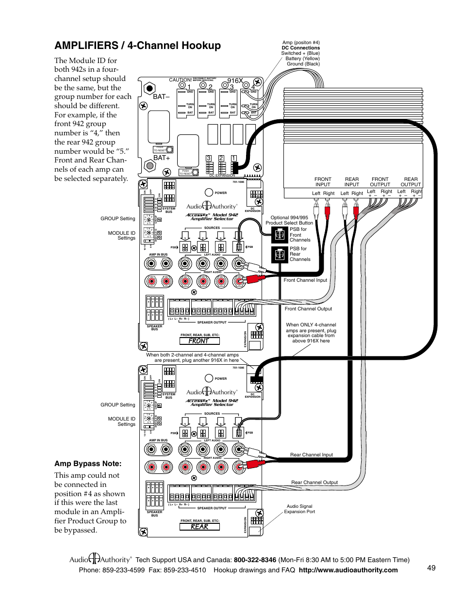 Amplifiers / 4-channel hookup, Bat– bat | Audio Authority Car Audio System User Manual | Page 49 / 55