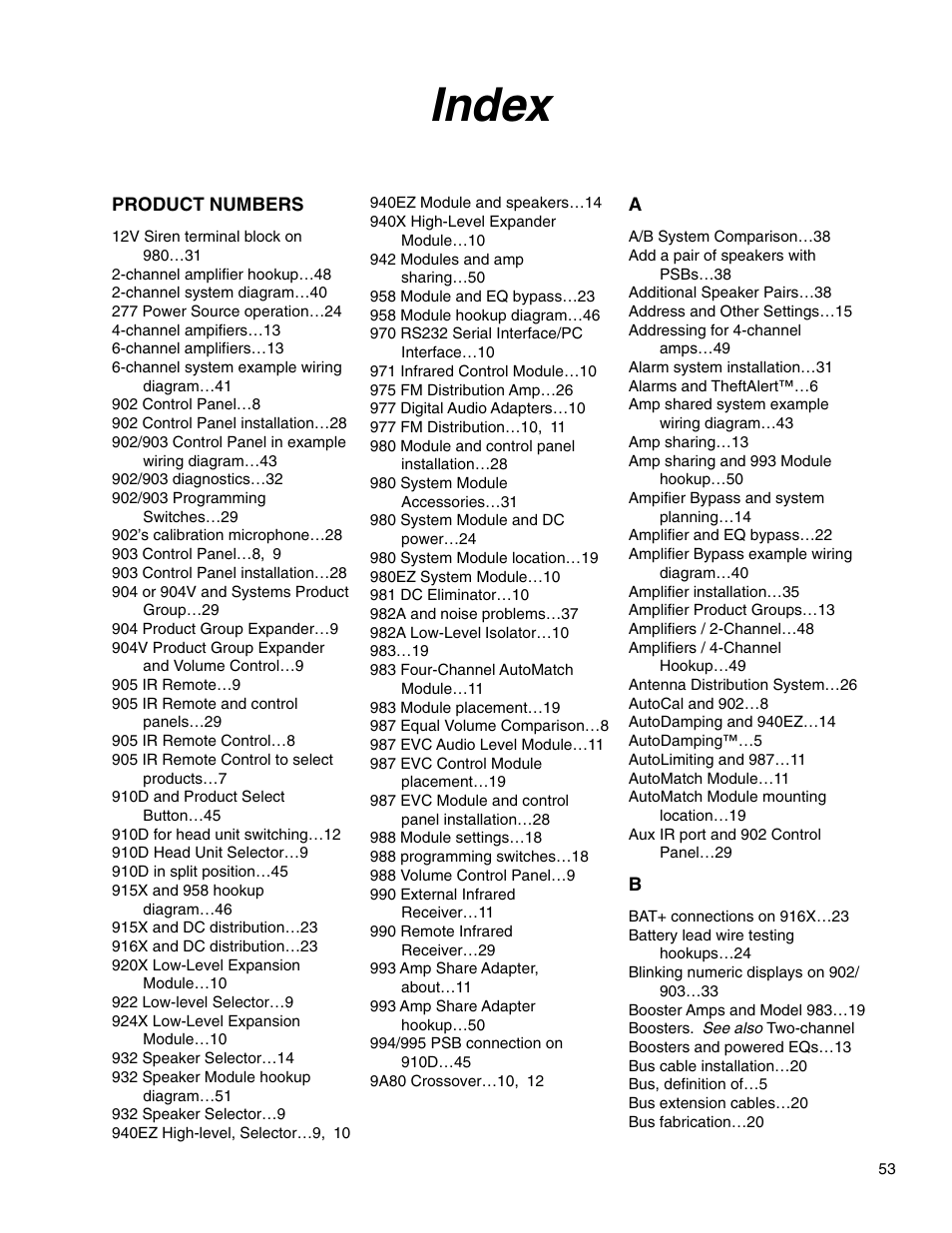 Index | Audio Authority Car Audio System User Manual | Page 53 / 55