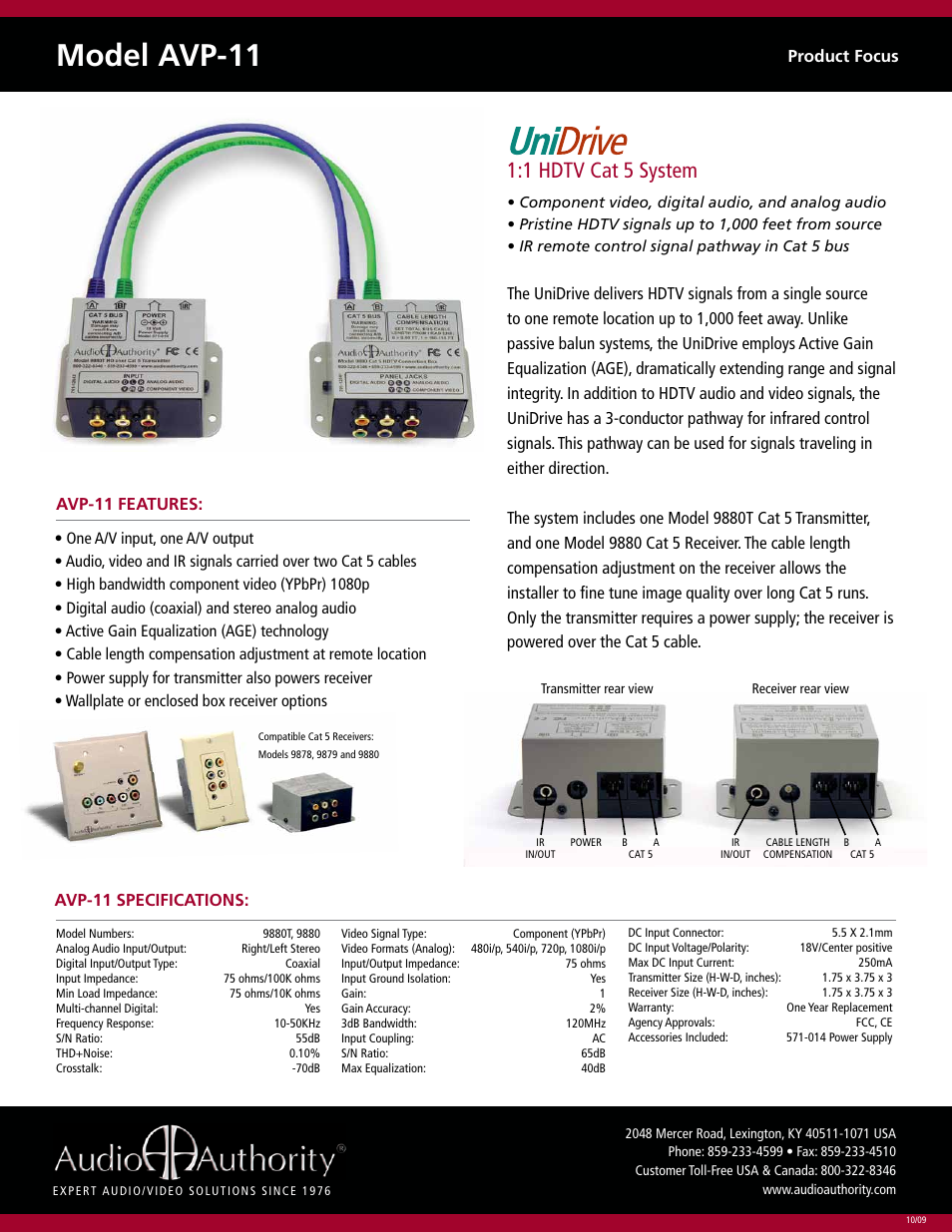 Audio Authority UniDrive AVP-11 User Manual | 1 page