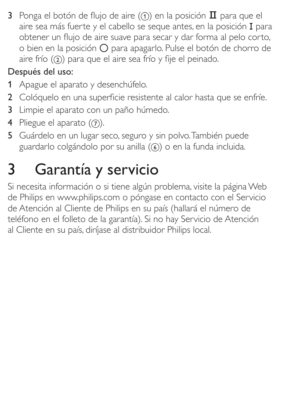 3 garantía y servicio | Philips SalonDry Travel Secador de viaje User Manual | Page 5 / 6