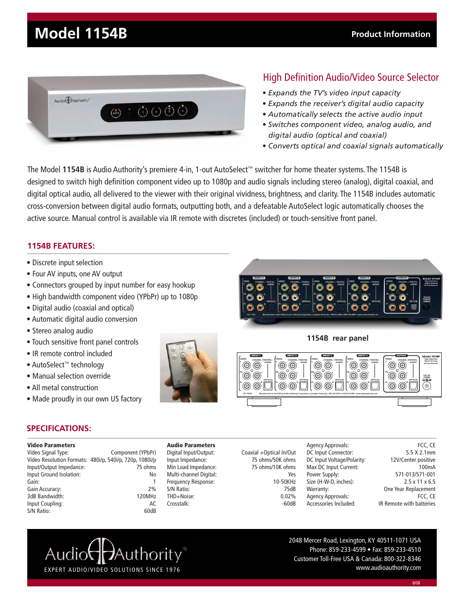 Audio Authority 1154B User Manual | 1 page