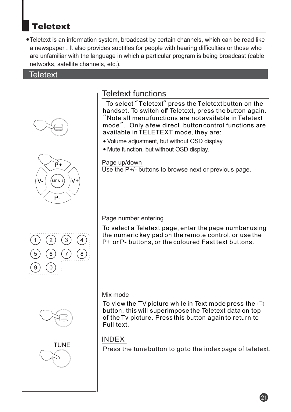Teletext, Teletext functions | Audix TVD6040 User Manual | Page 22 / 37