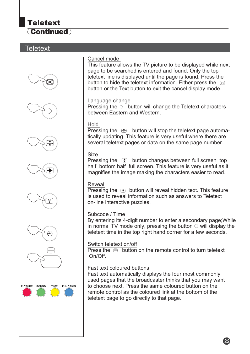 Teletext, Teletext continued | Audix TVD6040 User Manual | Page 23 / 37