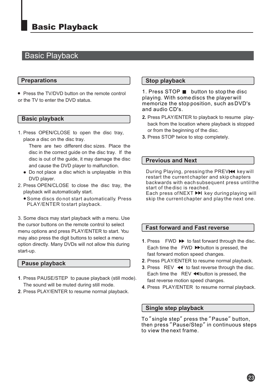 Basic playback | Audix TVD6040 User Manual | Page 24 / 37