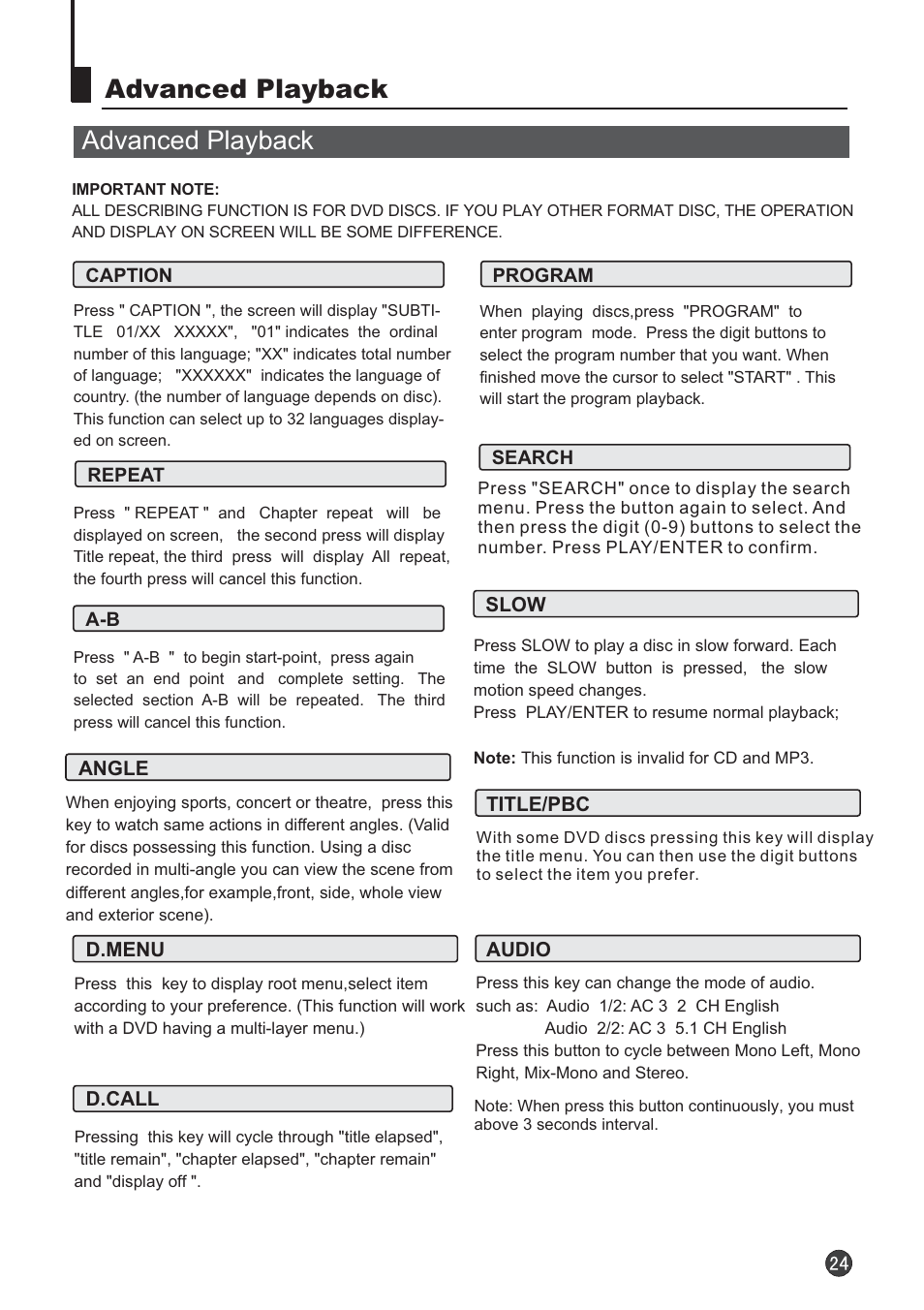Advanced playback | Audix TVD6040 User Manual | Page 25 / 37