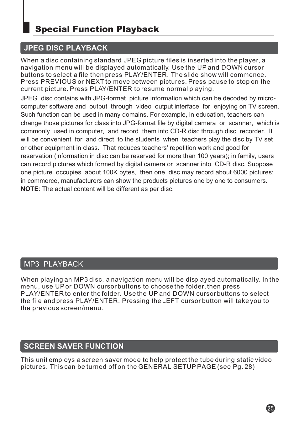 Special function playback | Audix TVD6040 User Manual | Page 26 / 37