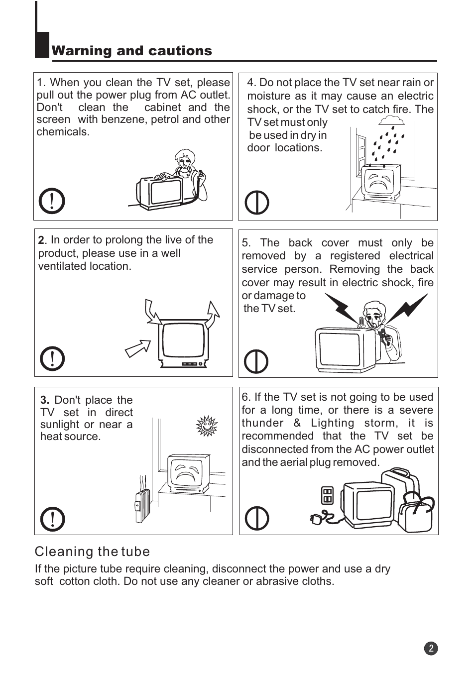 Warning and cautions, Cleaning the tube | Audix TVD6040 User Manual | Page 3 / 37