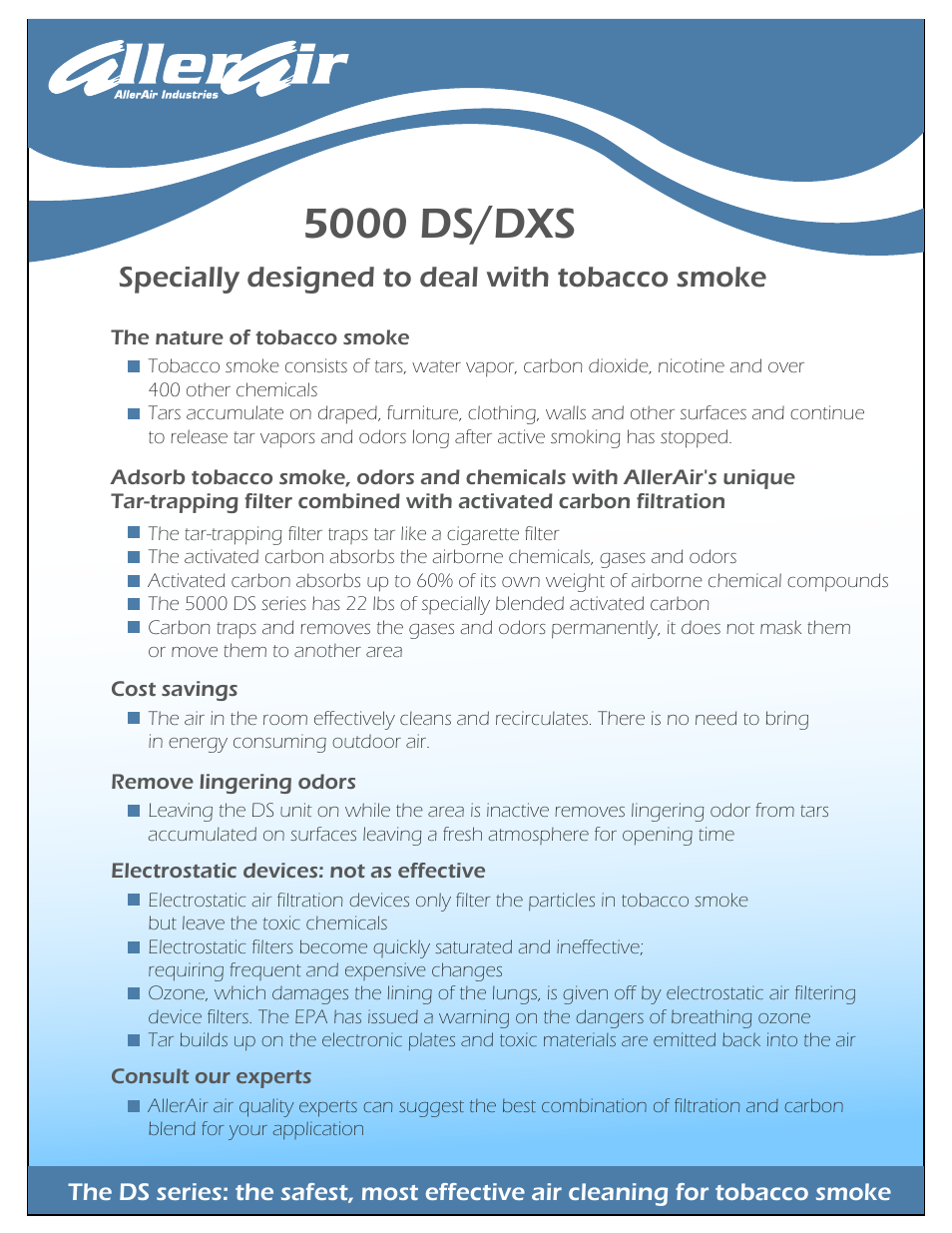 5000 ds/dxs, Specially designed to deal with tobacco smoke | AllerAir 5000 DS User Manual | Page 2 / 2