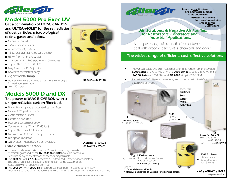 AllerAir 5000 D and DX User Manual | 2 pages