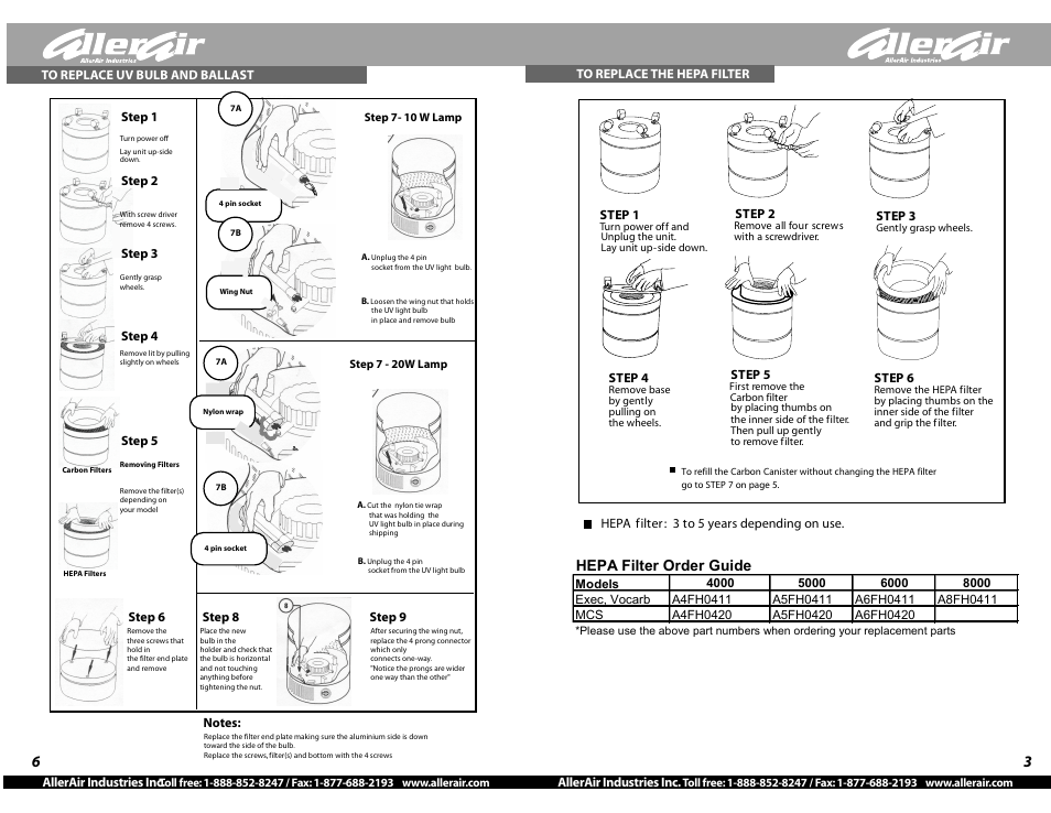 Hepa filter order guide | AllerAir 4000 User Manual | Page 3 / 4
