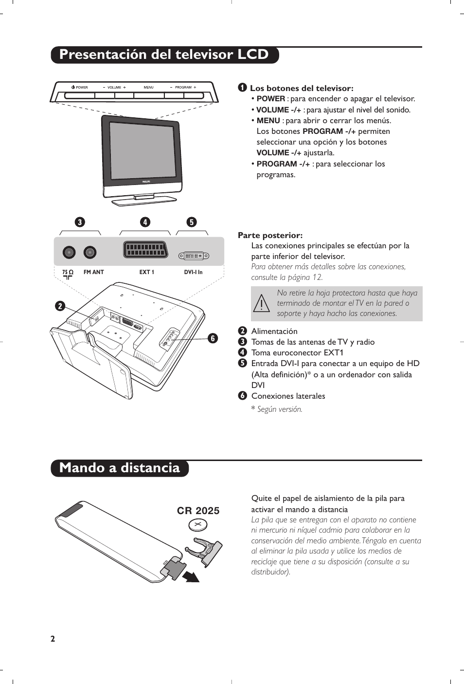 Presentación del televisor lcd mando a distancia | Philips Televisores planos User Manual | Page 3 / 17