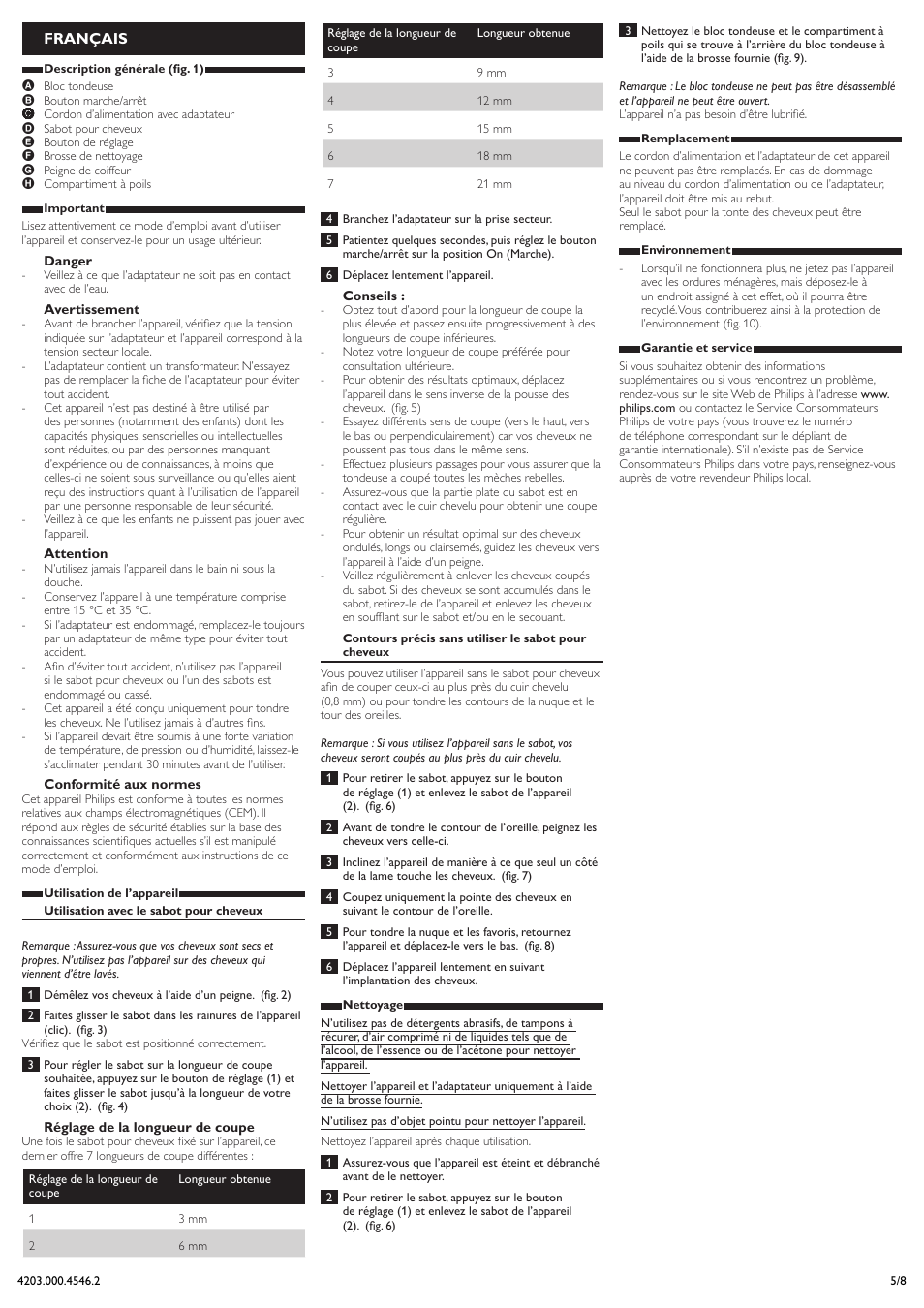 Français | Philips HAIRCLIPPER Series 1000 Cortapelos User Manual | Page 5 / 8